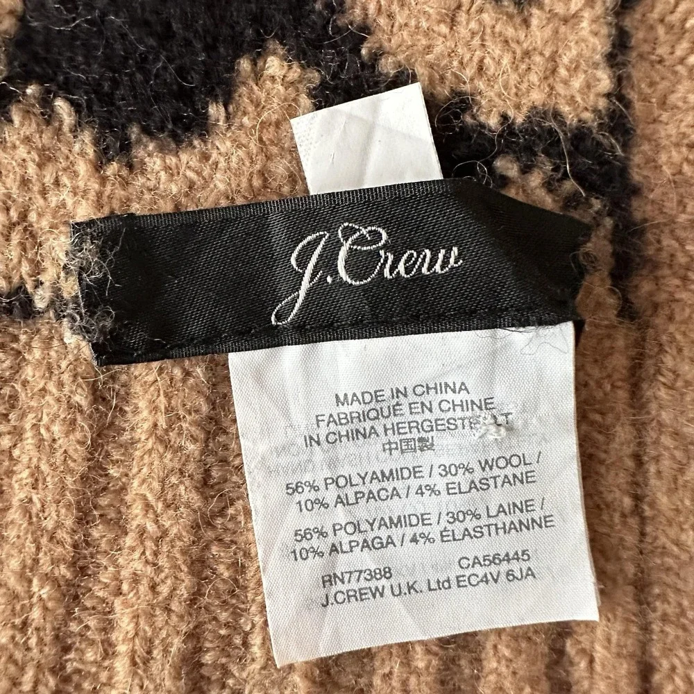 J Crew Scarf Womens Tan Black Leopard Print Alpaca Wool‎ Blend Knit Cozy Soft